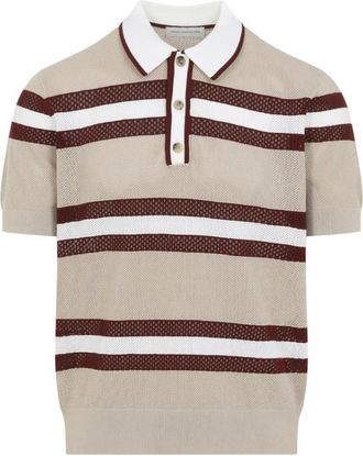 Dries Van Noten Mercy Stripe MK Polo - Heren - Ronde hals truien - Beige - M - Polyester - Truien & Vesten