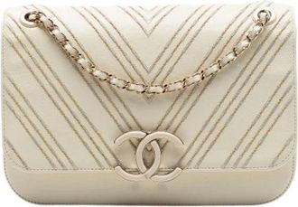 Chanel Pre-owned Classic Flap Crossbody Bag - Dames - Vintage Schoudertas - Beige - ONE Size - Leer - Vintage