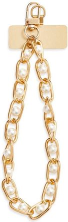 Chelsea28 Faux Pearl Chain Link Phone Wrist Strap in White- Gold at Nordstrom