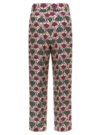 Max Mara Silk Botanical Print Trousers - Burgundy