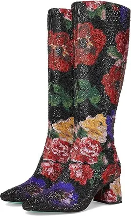 Blue by Betsey Johnson Avon Womens Boots Black Flower : 7.5 M, Synthetic