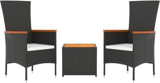 vidaXL Juego Muebles Jard&iacute;n 3 Pzas Madera Acacia Rat&aacute;n Sint&eacute;tico Negro Vidaxl