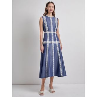 Misook Fit & Flare Cotton Eyelet Trim Maxi Dress in Mazarine/white at Nordstrom, Size Xx-Large