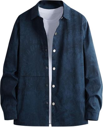 Generic Mens Tie Dye Button Up Lapel Jacket, Long Sleeve Casual Trendy Lightweight Shirts Big and Tall Large Size Coat Fall and Winter Comfy Streetwear Leisur