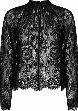 Self Portrait Womens Long-Sleeved Lace Blouse Black Polyamide Top
