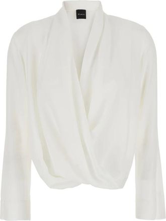 Plaîn Plain, Overhemden, Dames, Wit, S, Blouse met halslijn aan de voorkant en ruches