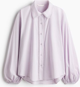 H&M Baumwollbluse mit Spitzenborten - Purple