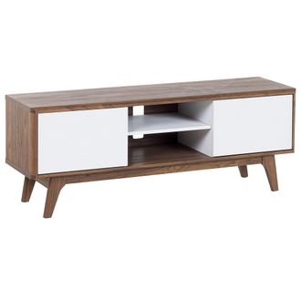 Beliani Beliani - Soporte Para Tv Estante De Almacenamiento Blanco De Madera Oscura Gesti&oacute;n De Cables Moderno Rochester
