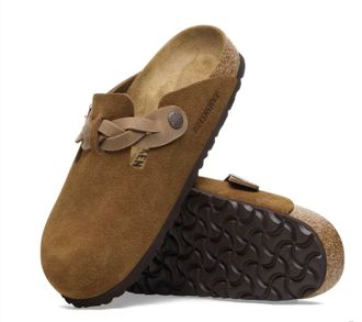 Birkenstock Womens Boston Braided Suede Clogs In Mink