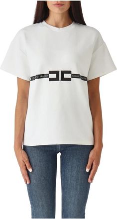 Elisabetta Franchi Tops, Dames, Wit, M, Katoen, T-shirt van zware katoenen jersey met logo