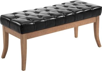 Clp Banco con patas de madera y asiento en Simil cuero Negro