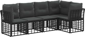 vidaXL Conjunto De Sof&aacute;s De Exterior Negro Poli&eacute;ster Vidaxl