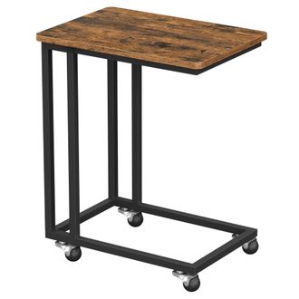 Vasagle Mesa auxiliar con ruedas de color marr&oacute;n r&uacute;stico y negro
