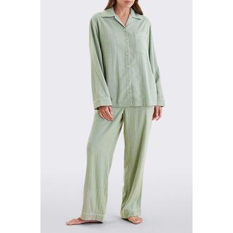 Papinelle Sleepwear Herringbone Supersoft Brushed Organic Cotton Pajamas in Winter Green at Nordstrom, Size X-Small