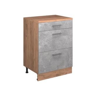 Vicco Armario De Cocina Para Techo Inclinado R-line, Hormig&oacute;n, 60 Cm Sin Inclinaci&oacute;n Con 3 Cajones, Vicco