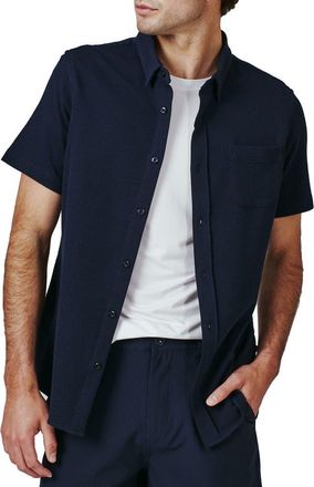 7 Diamonds Bennet Stripe Seersucker Short Sleeve Button-Up Shirt in Navy at Nordstrom, Size Xx-Large