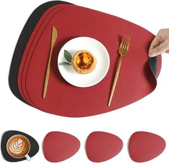 OEM Juego De 4 Piezas De Manteles Individuales Posavasos, Lavables, De Piel, Color Marr&oacute;n Blanco Roto (4 Manteles Individuales 4 Posavasos)