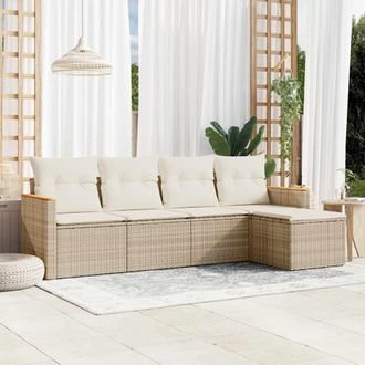 vidaXL Juego De Sof&aacute;s Jard&iacute;n Con Cojines 5 Pzas Rat&aacute;n Sint&eacute;tico Beige Vidaxl