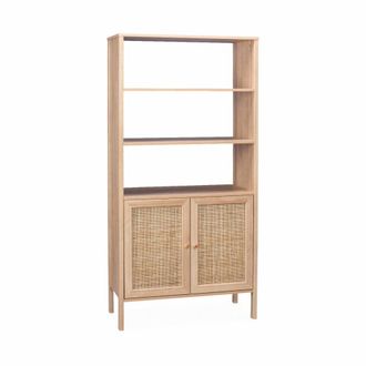 Sweeek Estanter&iacute;a efecto madera y ca&ntilde;a con 4 niveles, natural