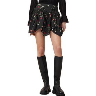 AllSaints Delilah Floral Cotton Asymmetric Miniskirt in Briar Black at Nordstrom Rack, Size 12 Us / 16 Uk