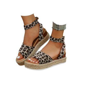 Generic Womens Platform Espadrilles Summer Open Toe Buckle Ankle Strap Beach Sandal Casual Comfortable Faux Leather Dressy Elegant Flats Sandals with Arch Sup