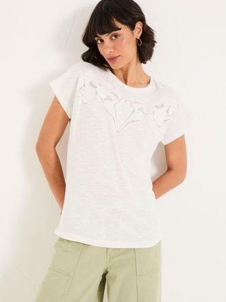Fat Face FatFace Chloe White Lace Cutwork T-Shirt