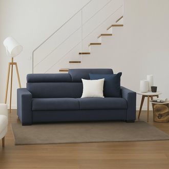 Dmora Sof&aacute; Fijo Dfrar, Sof&aacute; De 3 Plazas, 100% Made In Italy, Sof&aacute; Sala De Estar, En Tela Acolchada, Con Reposacabezas Ajustable Y Reposabrazos Est&aacute;ndar, Cm 