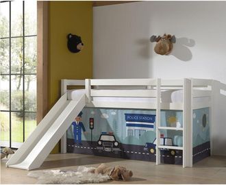 M&S Collection Cama De Media Altura 90x200 Con Tobog&aacute;n, Somier Y Funda Polic&iacute;a Vipack Pino Blanco