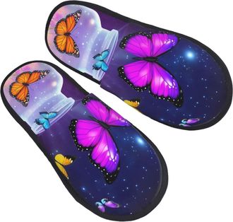 Generic Butterfly Purple Bottle Flower Print Slippers for Women House Fuzzy Shoes Sole Indoor Outdoor Slide Slipper