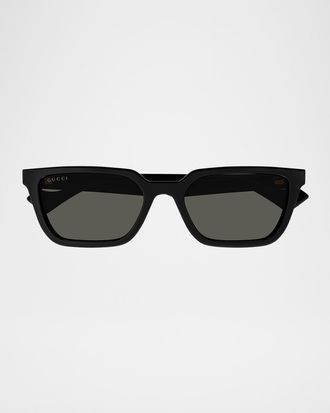 Gucci Men & apos;s Rectangle Plastic Sunglasses with Logo Detail