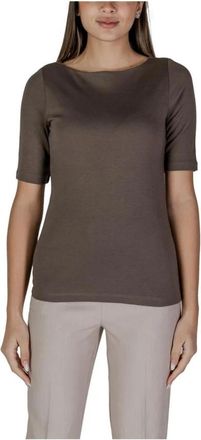 Street One Grijze Boothals Top - Dames - T-shirts - Grijs - 2XS - Katoen - Tops