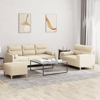 vidaXL Juego De Sof&aacute;s Con Cojines 3 Piezas Tela Crema Vidaxl