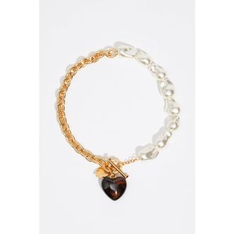 Bimba & Lola Chain Necklace with Pearl and Resin Heart in Brown at Nordstrom