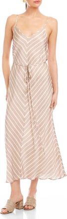 Fifteen Twenty Cami Chevron Stripe Satin Midi Dress in Khaki at Nordstrom, Size Large