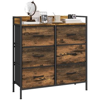 HOMCOM Bedroom Chest of Drawers 6 Drawer Dresser w/ Shelf - Rustic Brown | TJ Hughes