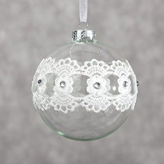 Decoking Weihnachtskugel 10 cm Wei&szlig; Transparent Kugel mit Spitze Glaskugel Weihnachten Deko Weihnachtsdeko