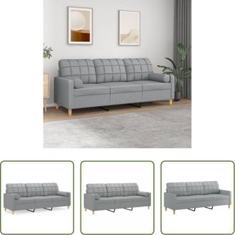 vidaXL Cuscino decorativo - Divano a 3 Posti con Cuscini Grigio Chiaro 180 cm in Tessuto