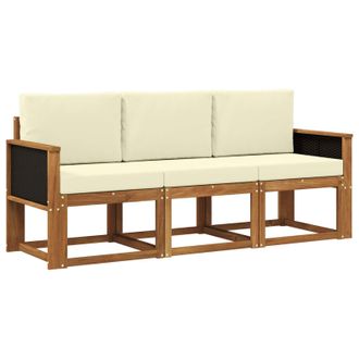 vidaXL Conjunto De Sof&aacute;s De Exterior Con Coj&iacute;n 3 Pcs Natural Y Crema Vidaxl
