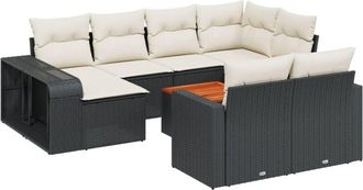 vidaXL Set De Sof&aacute;s De Jard&iacute;n 11 Pzas Y Cojines Rat&aacute;n Sint&eacute;tico Negro Vidaxl