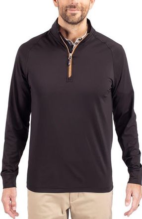 Cutter & Buck Adapt Knit Quarter Zip Pullover in Black/Orange at Nordstrom, Size Xxx-Large