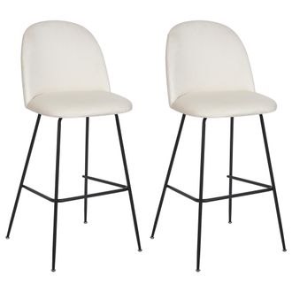 Beliani Beliani - Conjunto De 2 Sillas De Bar Tapizadas En Terciopelo Blanco Crema Marco De Acero Negro Altura Del Mostrador Muebles De Comedor De Dise&ntilde;o Arco