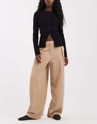 Asos pantaloni sartoriali super oversize a vita bassa in tessuto effetto sabbia-Neutro