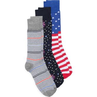 Lorenzo Uomo Assorted 3-Pack Crew Socks in Navy at Nordstrom Rack