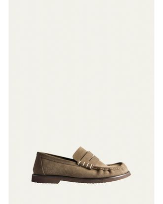 J.W.Anderson Mens Suede Box-Stitched Penny Loafers