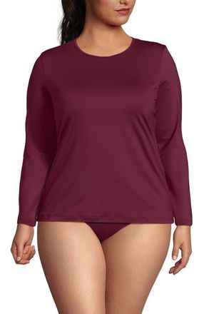 Lands End Plus Size SunShade UPF 50 Long Sleeve Relaxed Rash Guard in Burgundy Spritz at Nordstrom, Size 1X