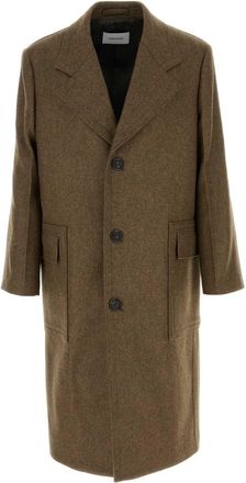 Ferragamo Mens Melange Mud Wool Coat - Khaki - Size EU 46 (Mens)