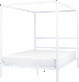 Beliani Beliani - Letto matrimoniale a baldacchino con doghe e struttura in metallo bianco 140 x 200 cm Lestards