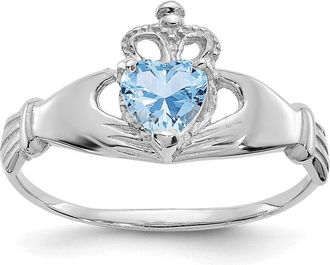 Diamond2Deal 14k White Gold Sky Blue Cubic Zirconia Claddagh Heart Ring