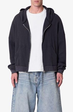 mnml Thermal Front Zip Hoodie in Washed Black at Nordstrom, Size Xx-Large