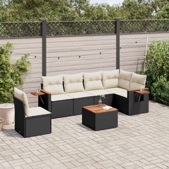 vidaXL Set De Comedor De Jard&iacute;n 7 Pzas Y Cojines Rat&aacute;n Sint&eacute;tico Negro Vidaxl